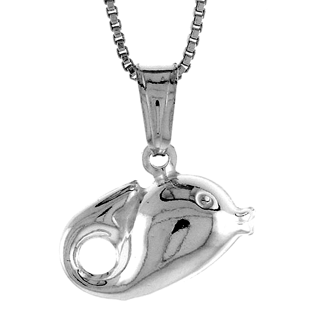 STERLING SILVER SMALL DOLPHIN PENDANT HOLLOW ITALY 3/8 INCH (10 MM) TALL