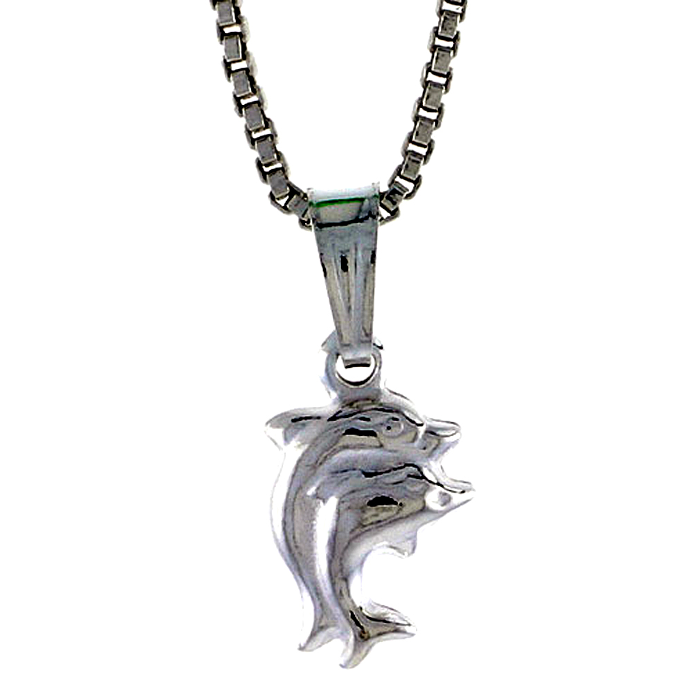 STERLING SILVER TEENY DOUBLE DOLPHIN PENDANT HOLLOW ITALY 5/16 INCH (8 MM) TALL
