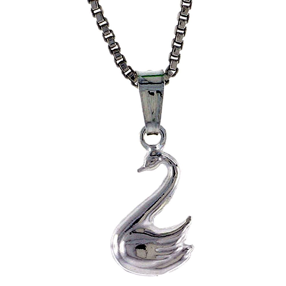 STERLING SILVER TEENY SWAN PENDANT HOLLOW ITALY 3/8 INCH (10 MM) TALL