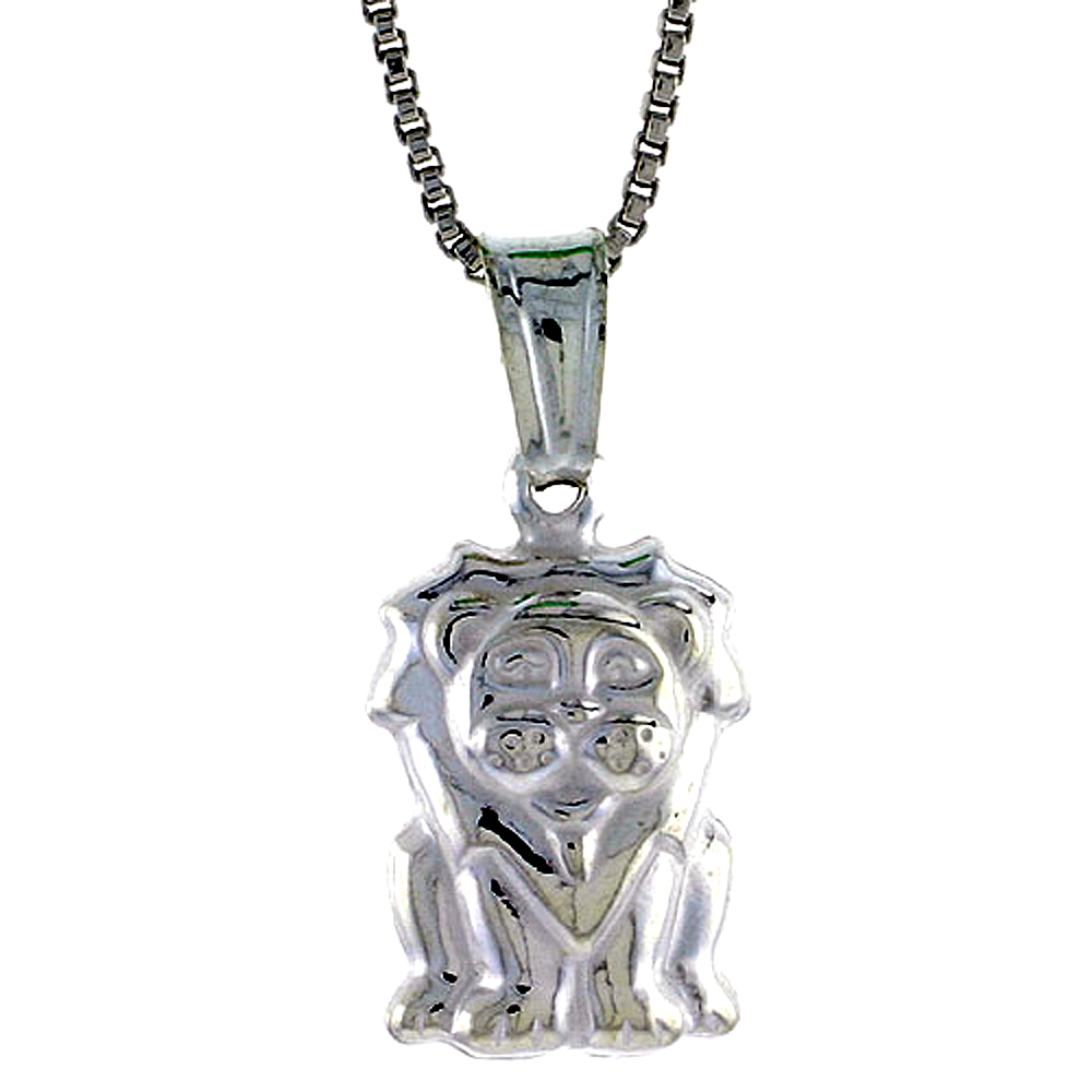 STERLING SILVER LION PENDANT HOLLOW ITALY ALMOST 9/16 INCH (14 MM) TALL
