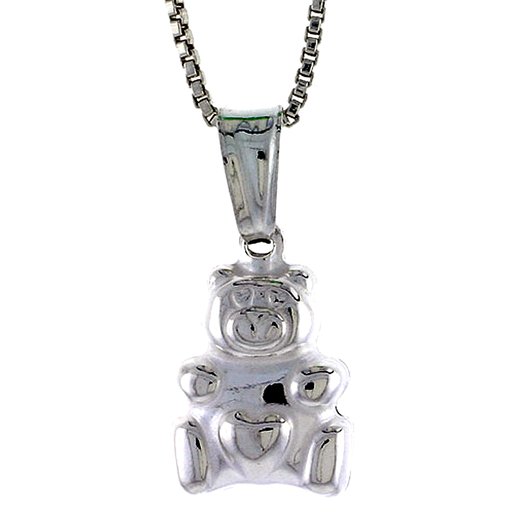 STERLING SILVER SMALL TEDDY BEAR PENDANT HOLLOW ITALY 1/2 INCH (13 MM) TALL