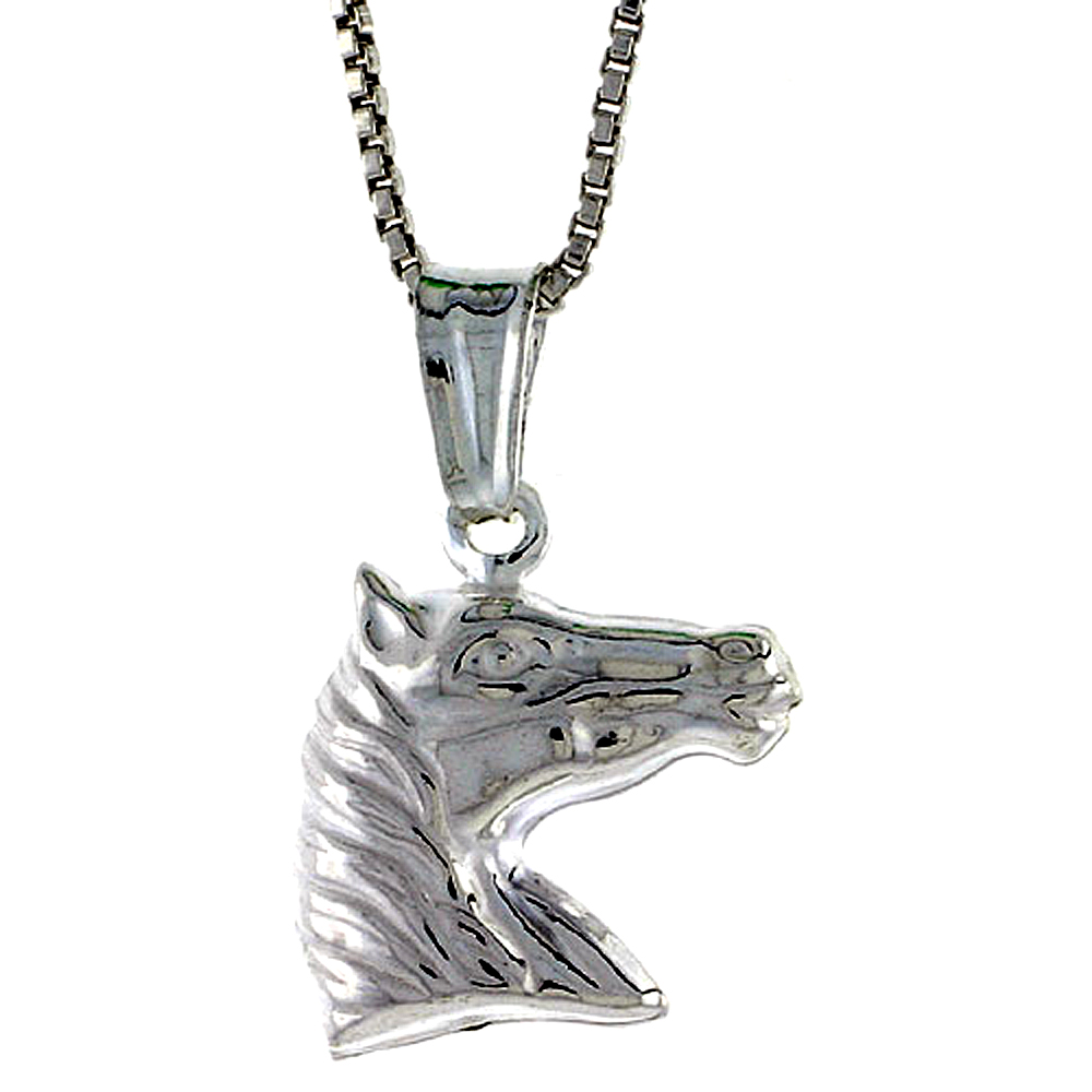 STERLING SILVER HORSE HEAD PENDANT HOLLOW ITALY 9/16 INCH (14 MM) TALL
