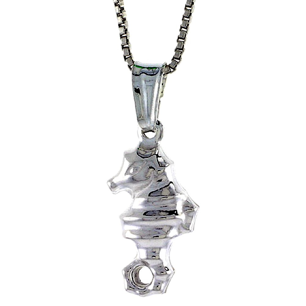 STERLING SILVER SMALL SEAHORSE PENDANT HOLLOW ITALY 5/8 INCH (16 MM) TALL
