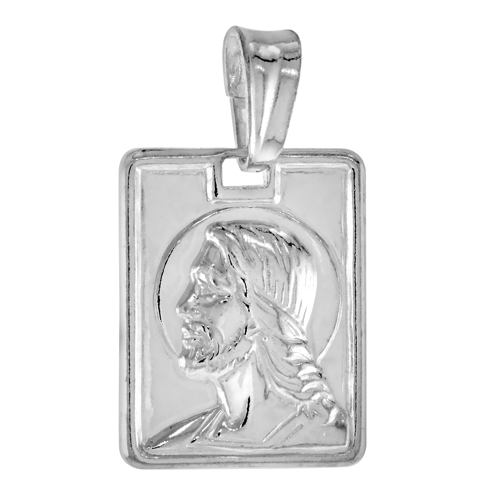 STERLING SILVER JESUS PENDANT RECTANGULAR ITALY 5/8 INCH (17 MM) TALL NO CHAIN