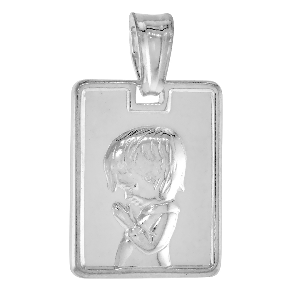 STERLING SILVER MALE PENDANT RECTANGULAR ITALY 5/8 INCH (17 MM) TALL NO CHAIN