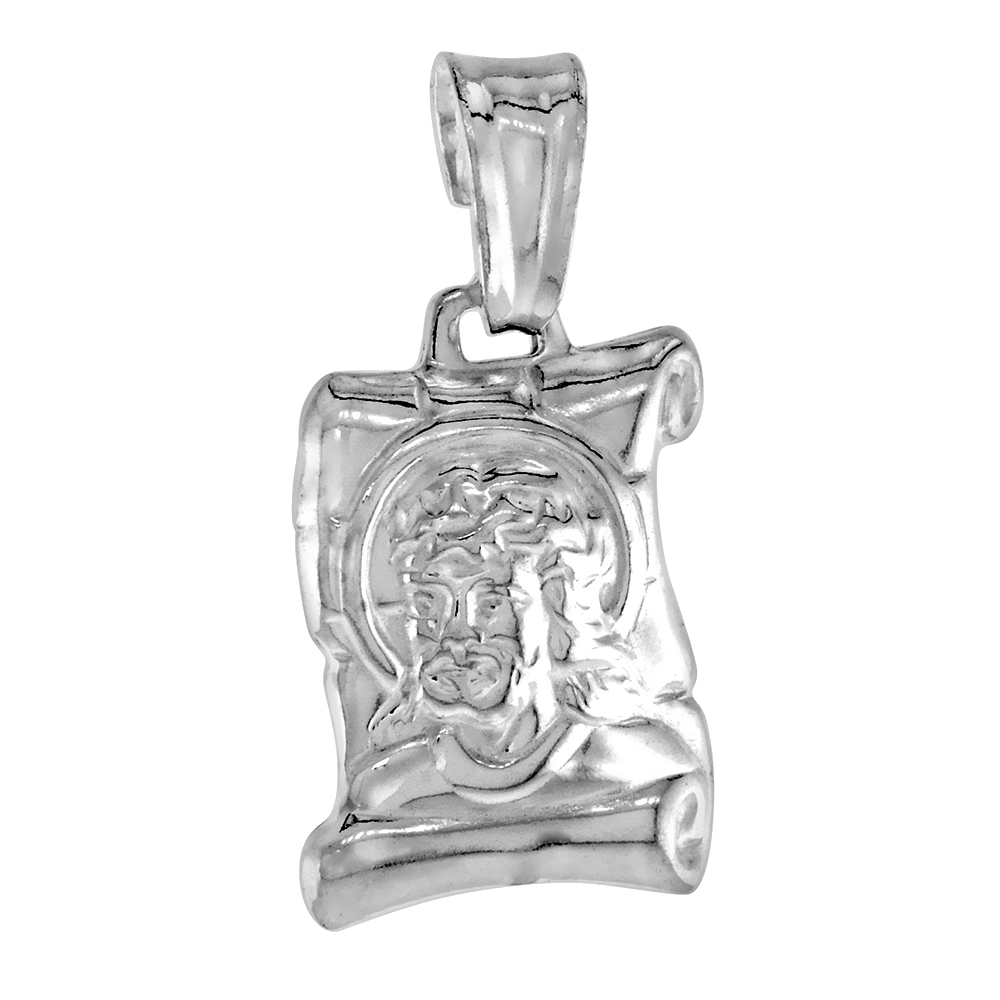 STERLING SILVER JESUS ON A SCROLL PENDANT HOLLOW ITALY 9/16 INCH (15 MM) TALL NO CHAIN