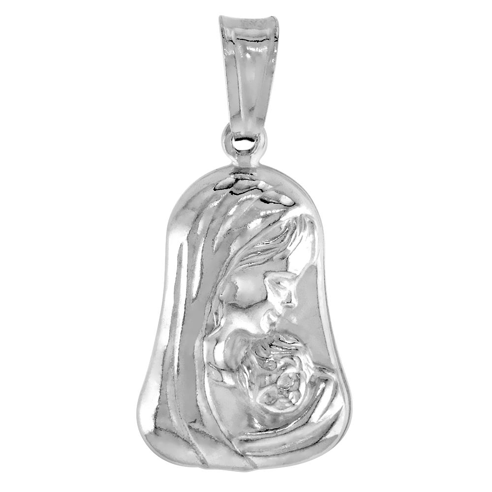 STERLING SILVER MOTHER MARY PENDANT HOLLOW ITALY 3/4 INCH (19 MM) TALL NO CHAIN