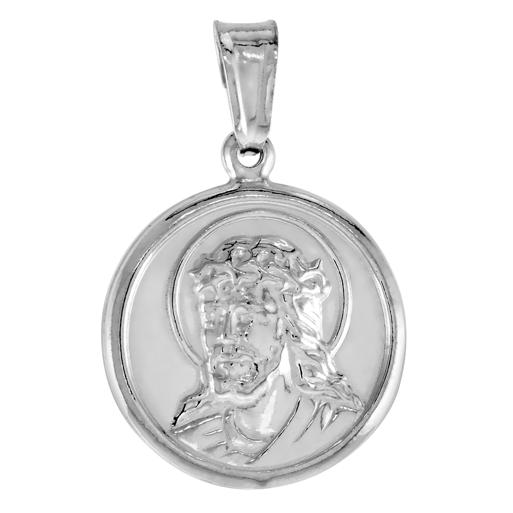 STERLING SILVER JESUS MEDAL HOLLOW ITALY 11/16 (18 MM) IN DIAMETER.