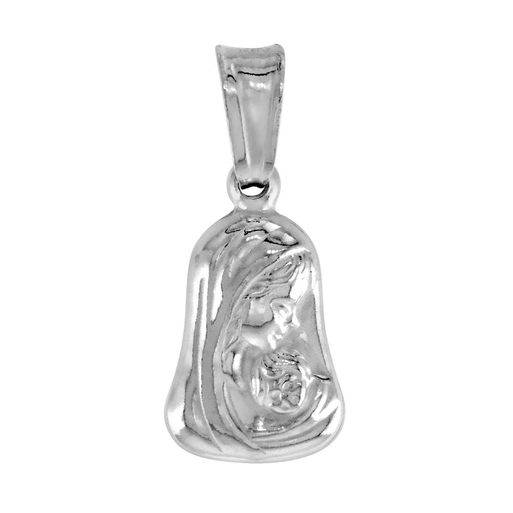 STERLING SILVER MOTHER MARY PENDANT HOLLOW ITALY 1/2 INCH (13 MM) TALL NO CHAIN