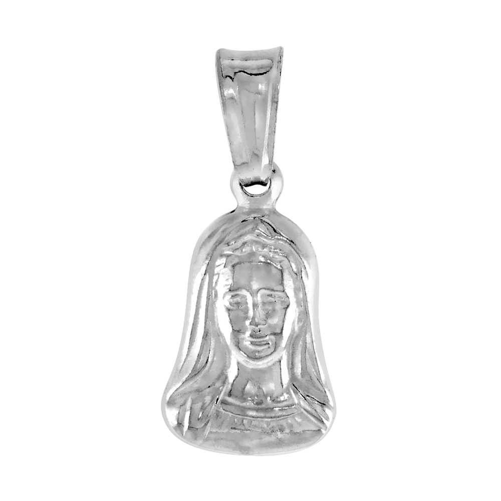 STERLING SILVER MOTHER MARY PENDANT HOLLOW ITALY 1/2 INCH (13 MM) TALL NO CHAIN