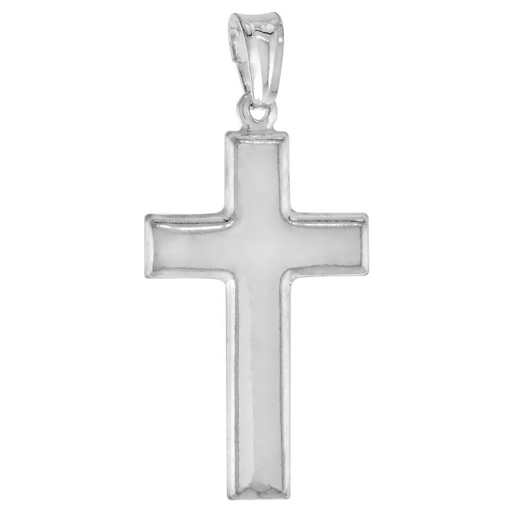 STERLING SILVER CROSS PENDANT HOLLOW ITALY 1 3/16 INCH (30 MM) TALL NO CHAIN