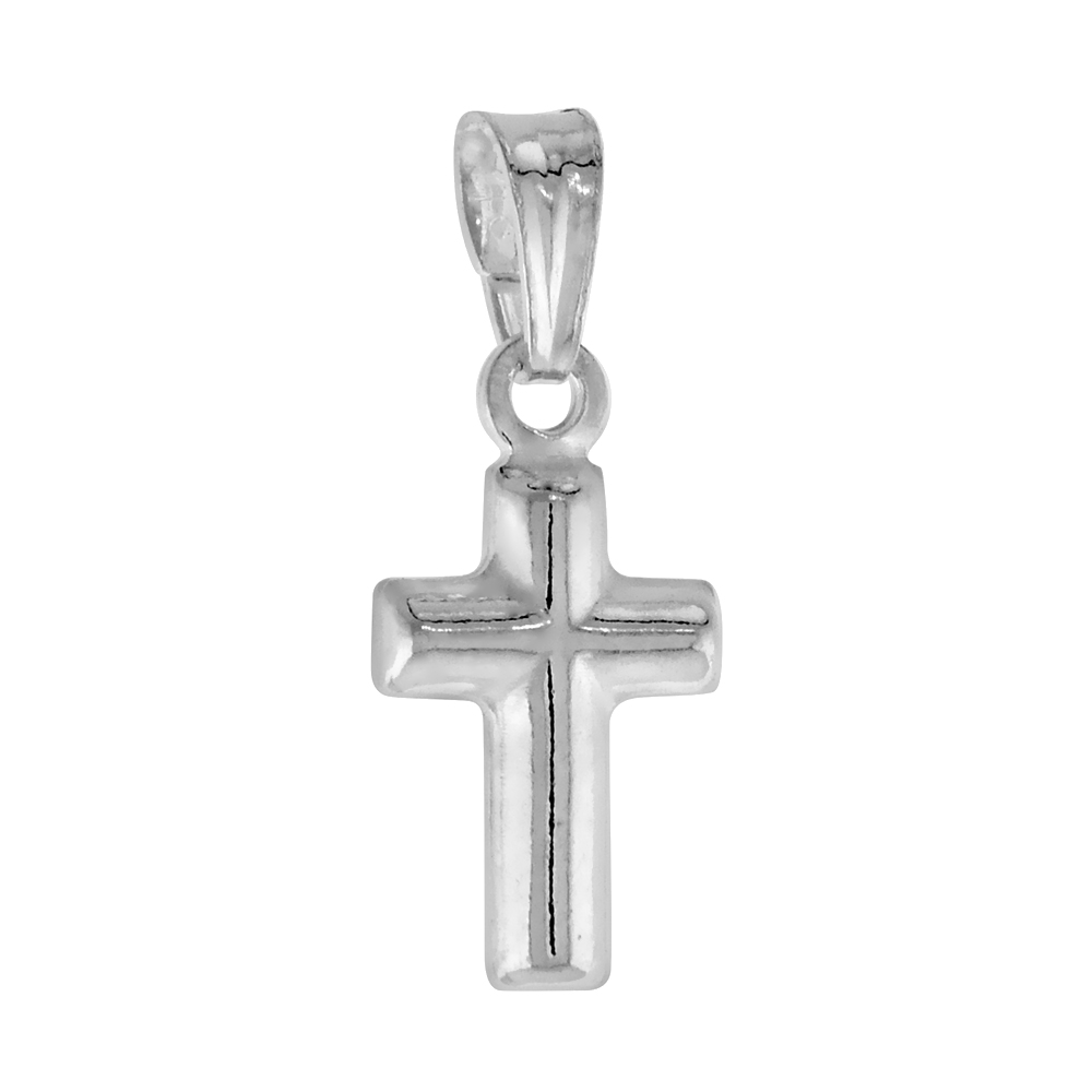 STERLING SILVER TEENY CROSS PENDANT HOLLOW ITALY 7/16 INCH (11 MM) TALL NO CHAIN (NO CHAIN)