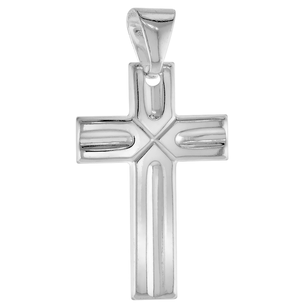 STERLING SILVER CROSS PENDANT HOLLOW ITALY 1 3/16 INCH (30 MM) TALL NO CHAIN