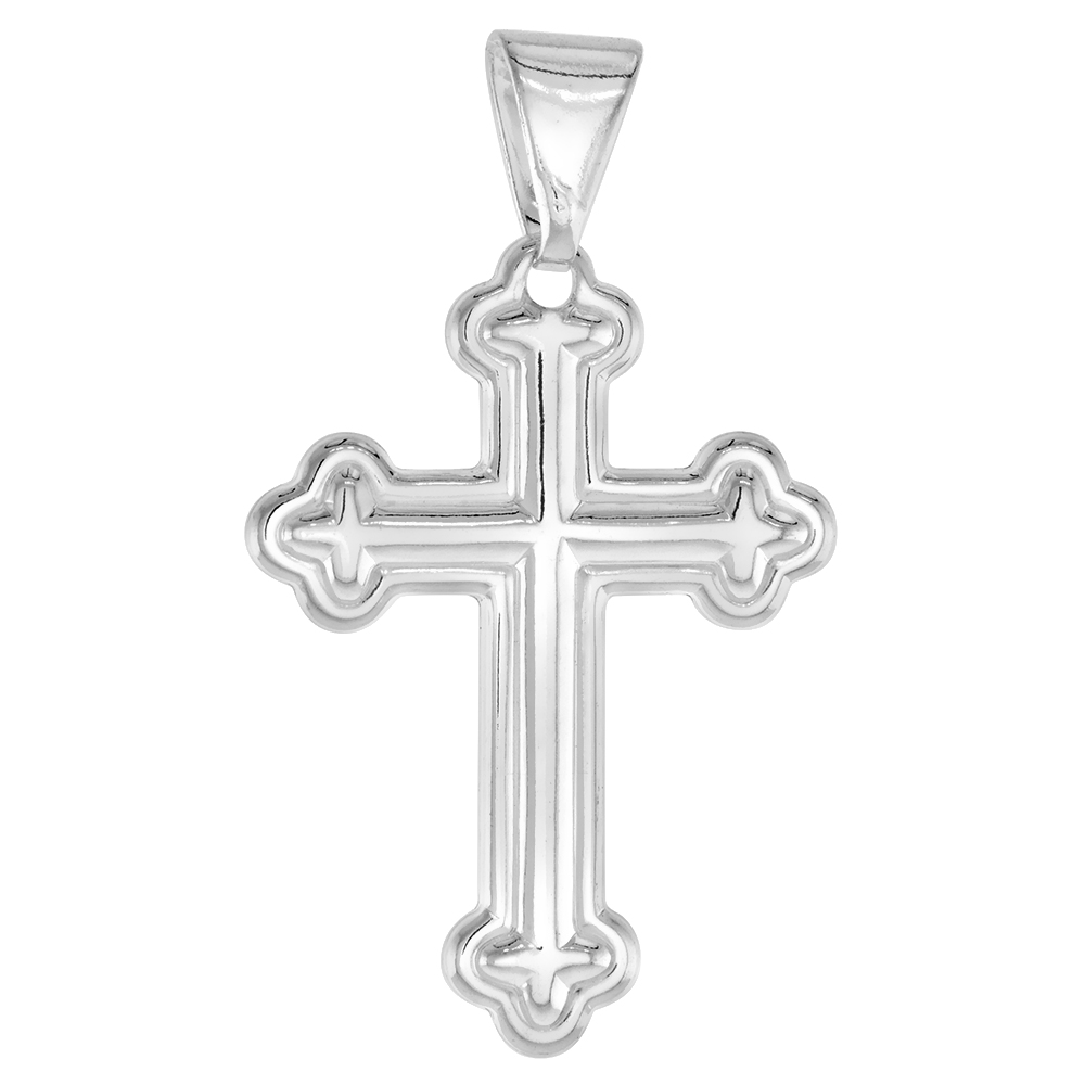 STERLING SILVER CROSS PENDANT HOLLOW ITALY 1 5/16 INCH (33 MM) TALL NO CHAIN