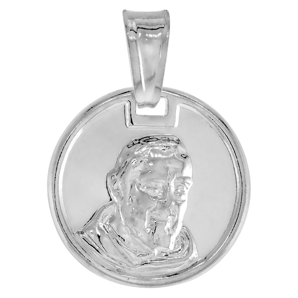 STERLING SILVER PADRE PIO MEDAL HOLLOW ITALY 9/16 INCH (15 MM) IN DIAMETER.