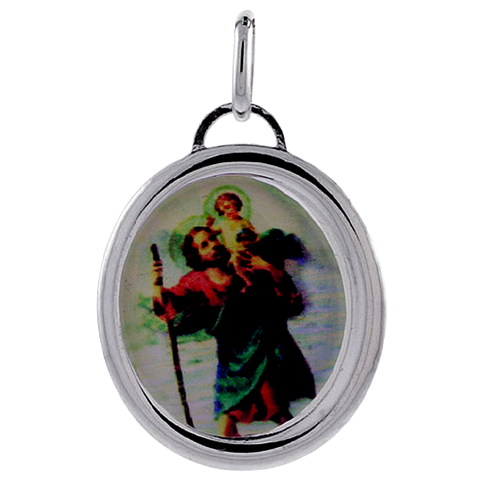 STERLING SILVER SAINT ST CHRISTOPHER CHARM MADE IN ITALY 1 INCH TALL