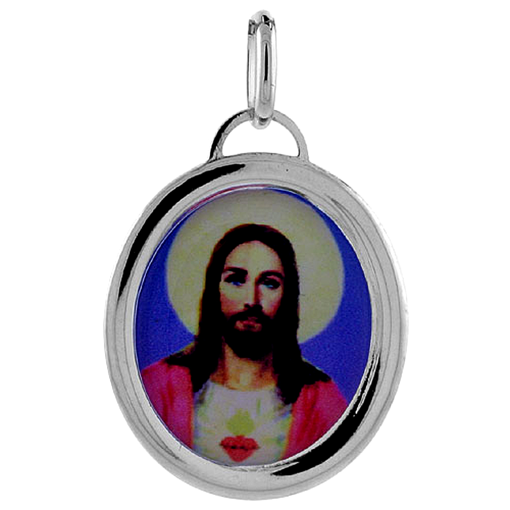 STERLING SILVER SACRED HEART OF JESUS CHARM MADE IN ITALY 1 INCH TALL