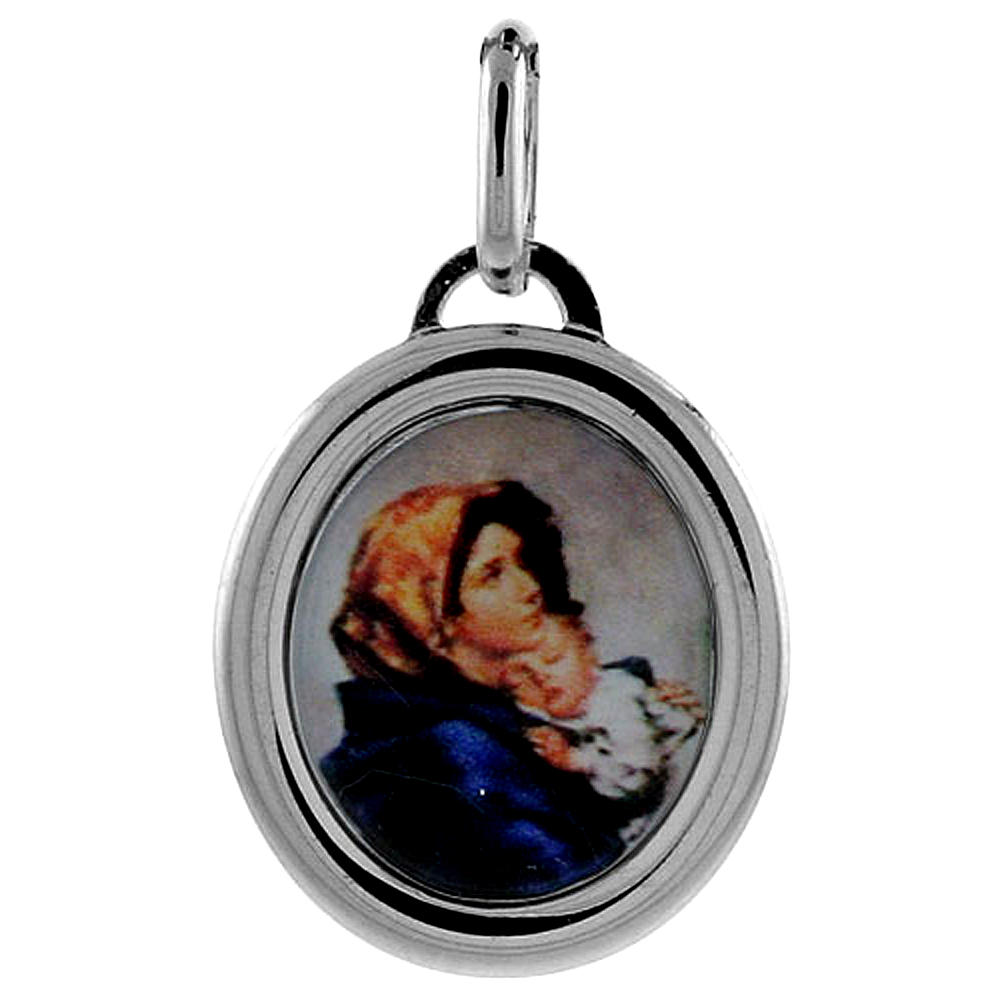 STERLING SILVER MOTHER MARY & HOLY CHRIST CHARM MADE IN ITALY 3/4 INCH TALL