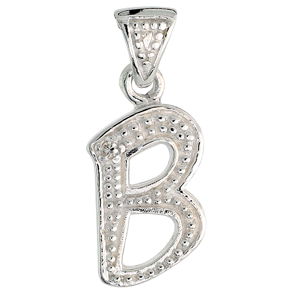 Sterling Silver Fancy Initial Letter B Initial Pendant CZ Stone, 3/4 inch high