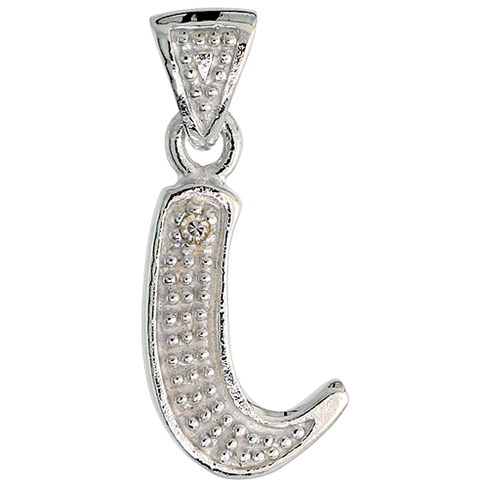 Sterling Silver Fancy Initial Letter C Initial Pendant CZ Stone, 3/4 inch high