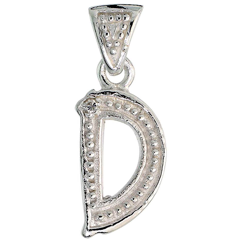 Sterling Silver Fancy Initial Letter D Initial Pendant CZ Stone, 3/4 inch high