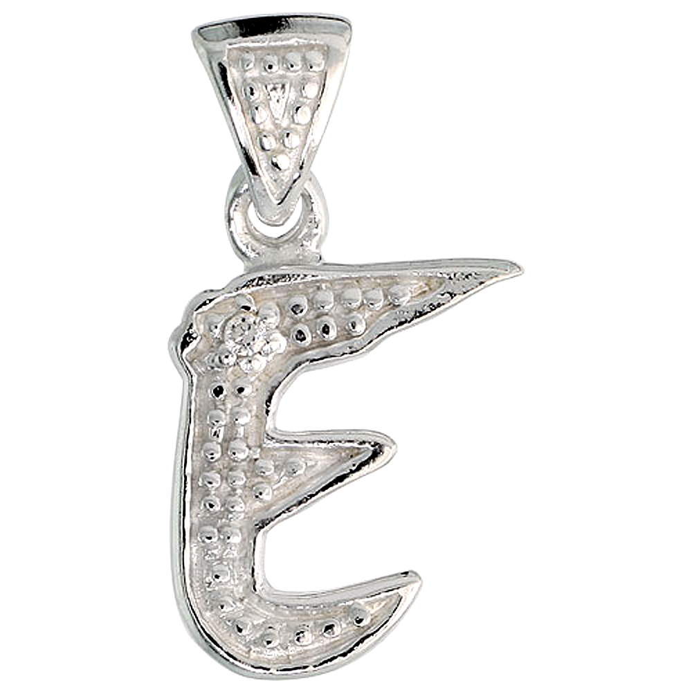 Sterling Silver Fancy Initial Letter E Initial Pendant CZ Stone, 3/4 inch high