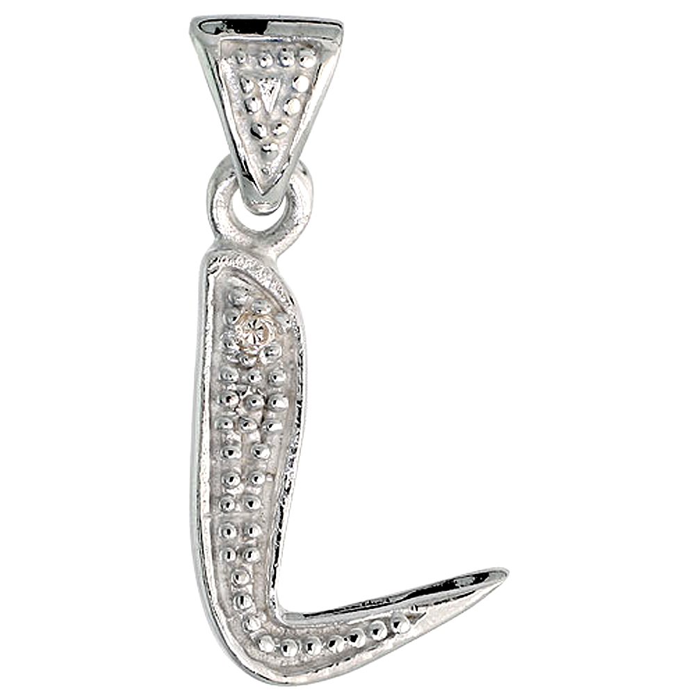 Sterling Silver Fancy Initial Letter L Initial Pendant CZ Stone, 3/4 inch high