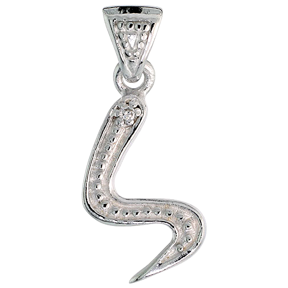 Sterling Silver Fancy Initial Letter S Initial Pendant CZ Stone, 3/4 inch high