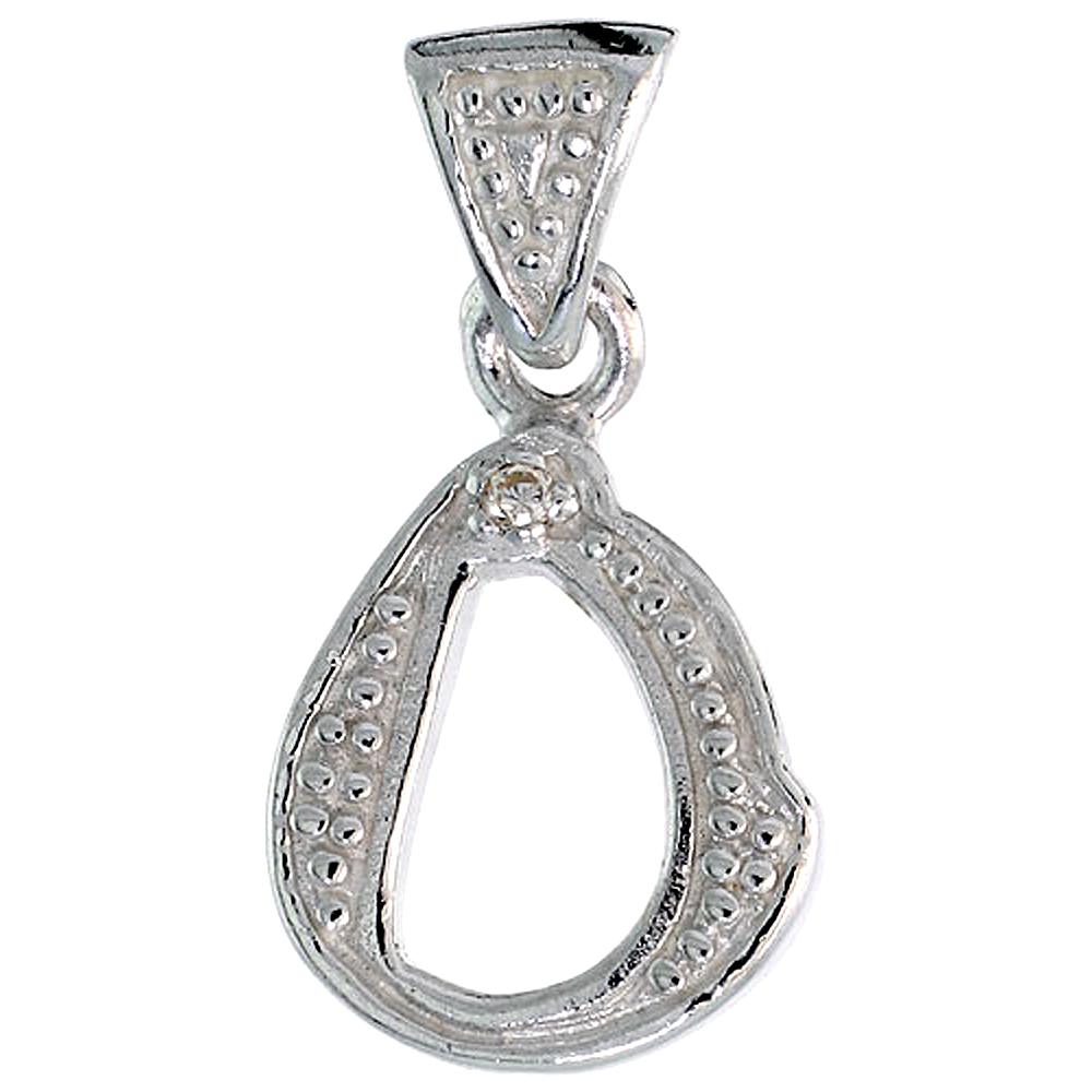 Sterling Silver Fancy Initial Letter O Initial Pendant CZ Stone, 3/4 inch high
