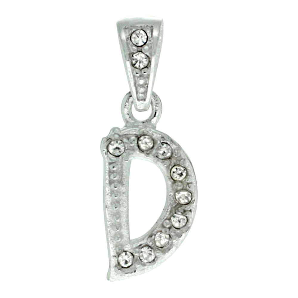 Sterling Silver Fancy Block Initial Letter D Pendant with Crystals 3/4 inch