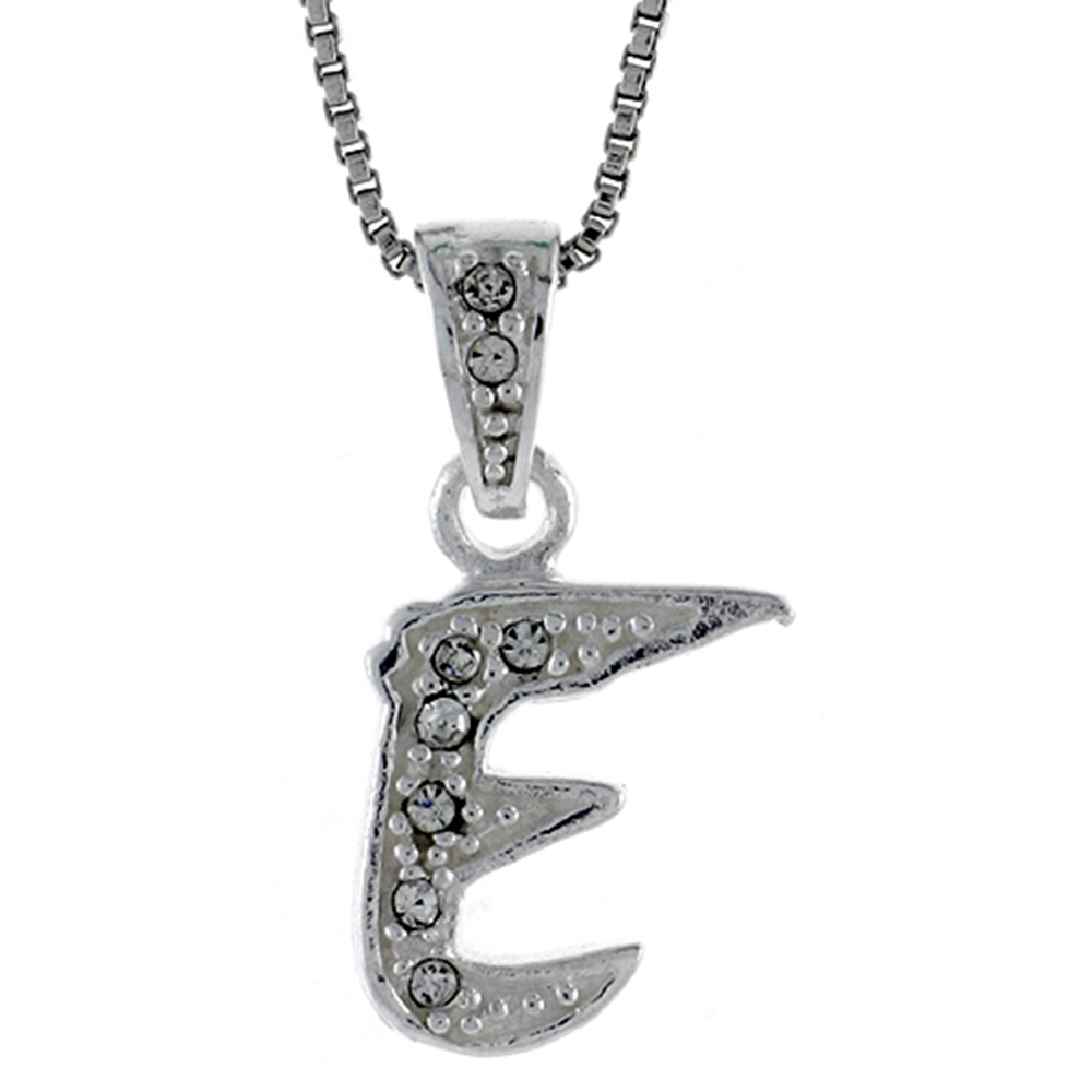 STERLING SILVER FANCY BLOCK INITIAL LETTER E PENDANT WITH CRYSTALS 3/4 INCH
