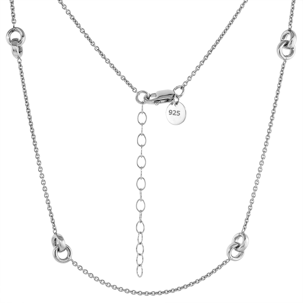 Sterling Silver Dainty Interlocking Rings Station Necklace for Women Rhodium Finish 16-18 inch