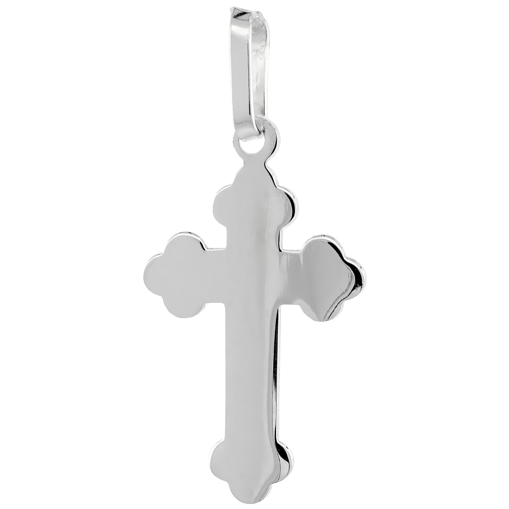 STERLING SILVER PLAIN BUDDED CROSS PENDANT 1 INCH HIGH WITH NO CHAIN INCLUDED (NO CHAIN)