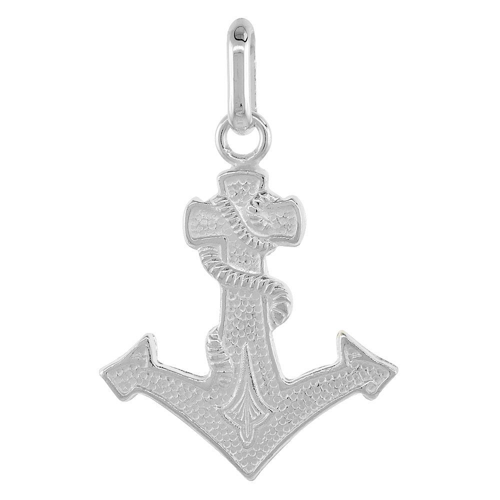 Sterling Silver Anchor Cross Pendant 1 1/8 inch high with No Chain Included