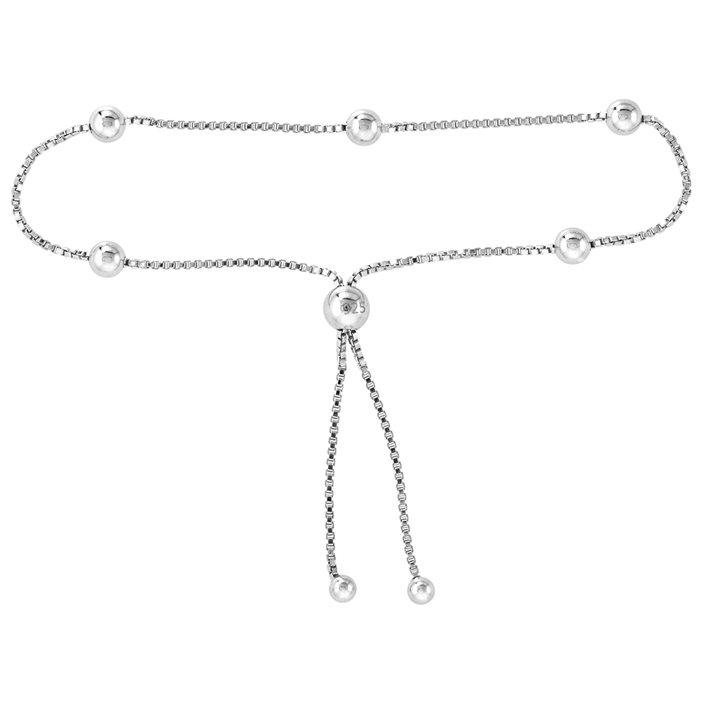 Sterling Silver Adjustable Station Bead Bracelet 4mm Beads Women 7-8 inch