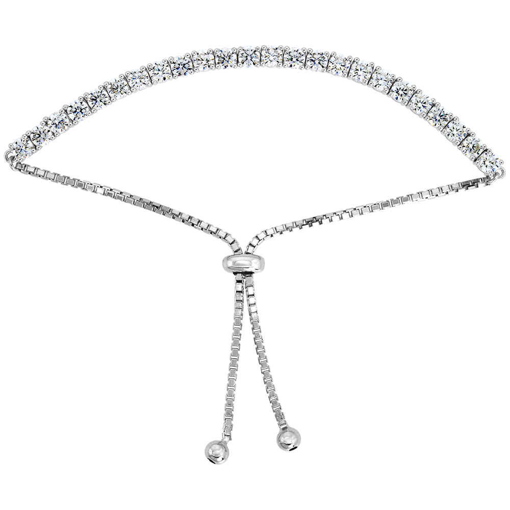 STERLING SILVER CUBIC ZIRCONIA ADJUSTABLE HALF TENNIS BRACELET 3.5MM WOMEN 7-8 INCH