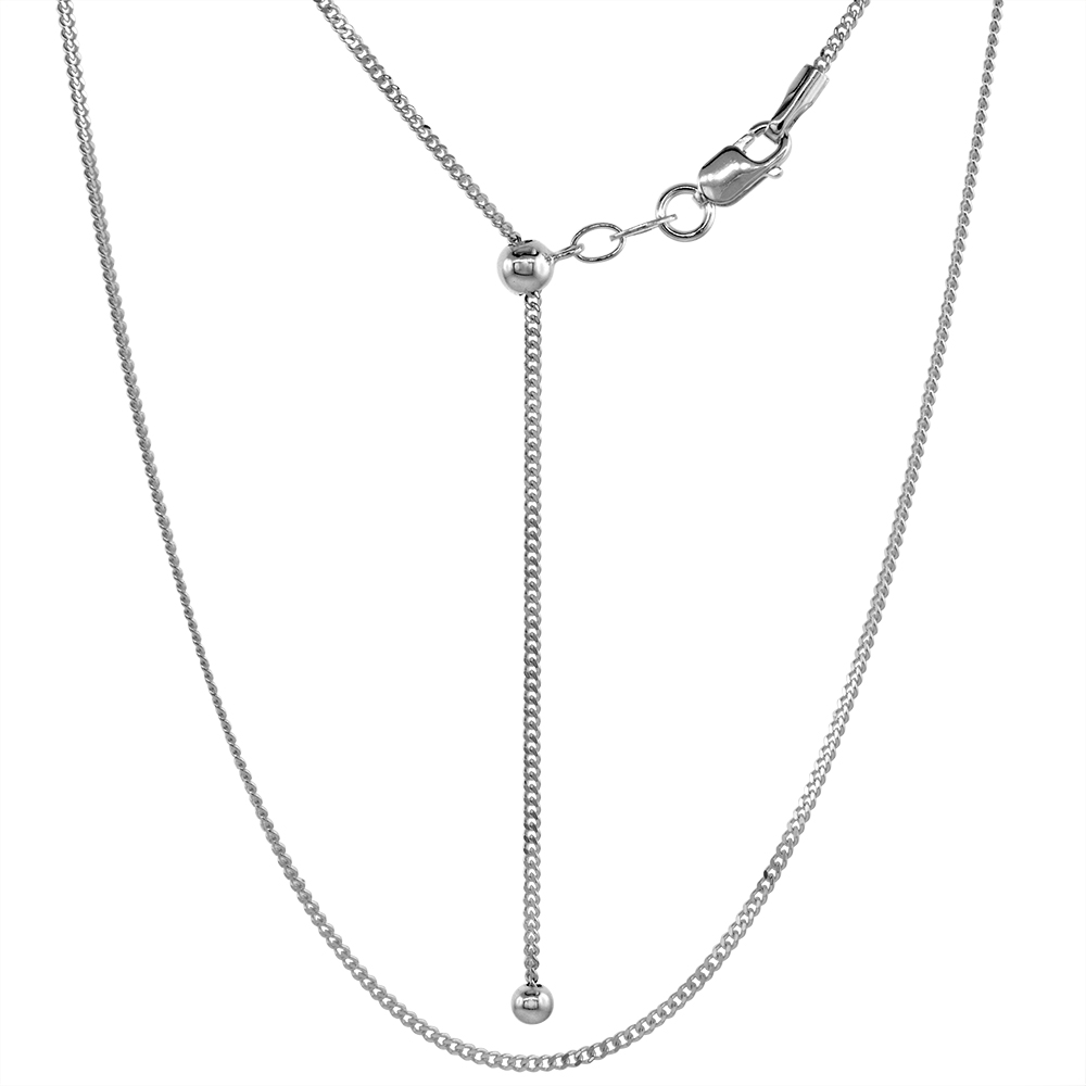 Thin Sterling Silver Adjustable Curb Chain Necklace for Women 1.5 mm Nickel Free 24 inch
