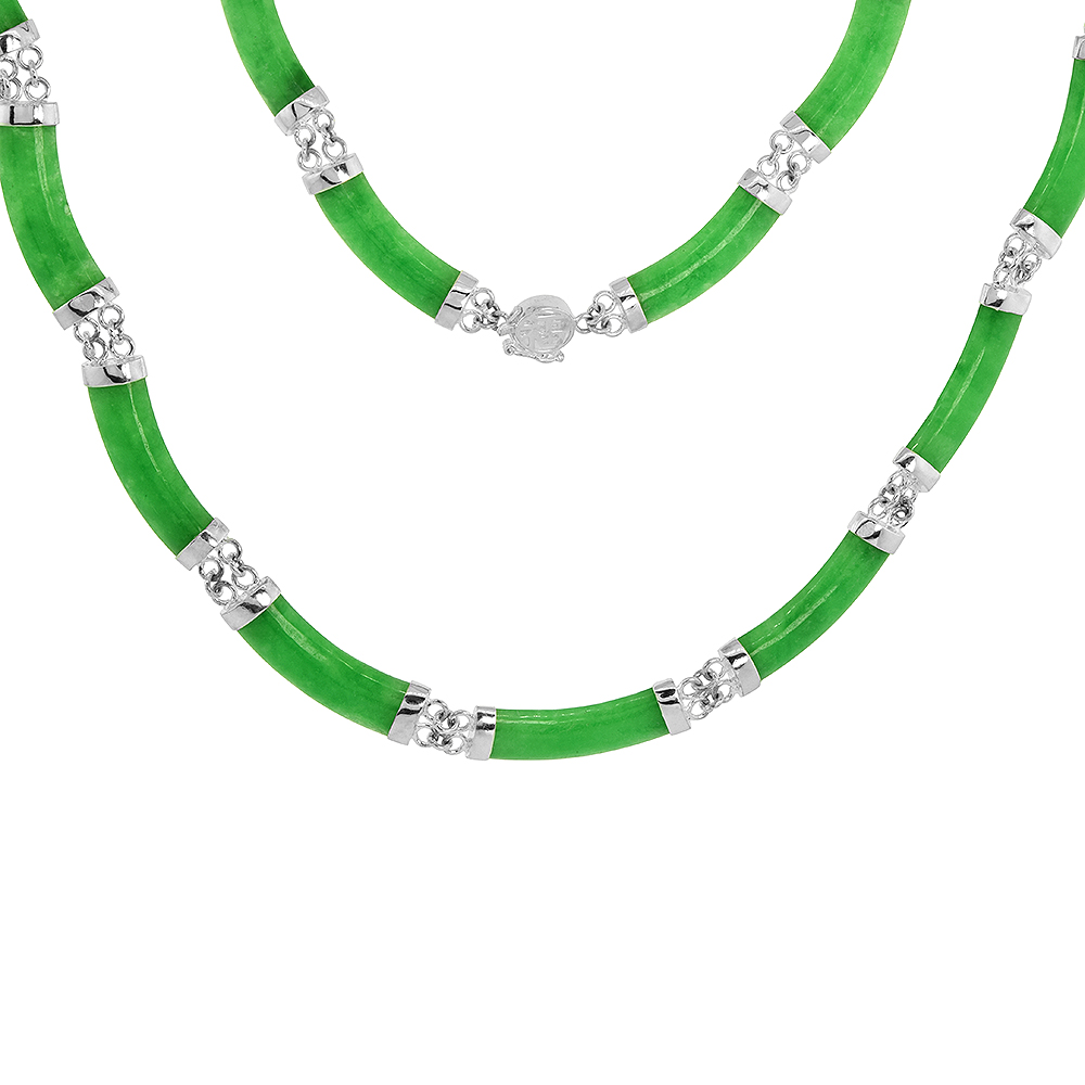 Sterling Silver Dyed Green Jade Link Necklace, 18 inch long
