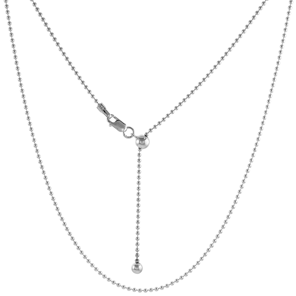STERLING SILVER ADJUSTABLE 1.5MM BEAD CHAIN NECKLACE 1.5MM NICKEL FREE, 24 INCH