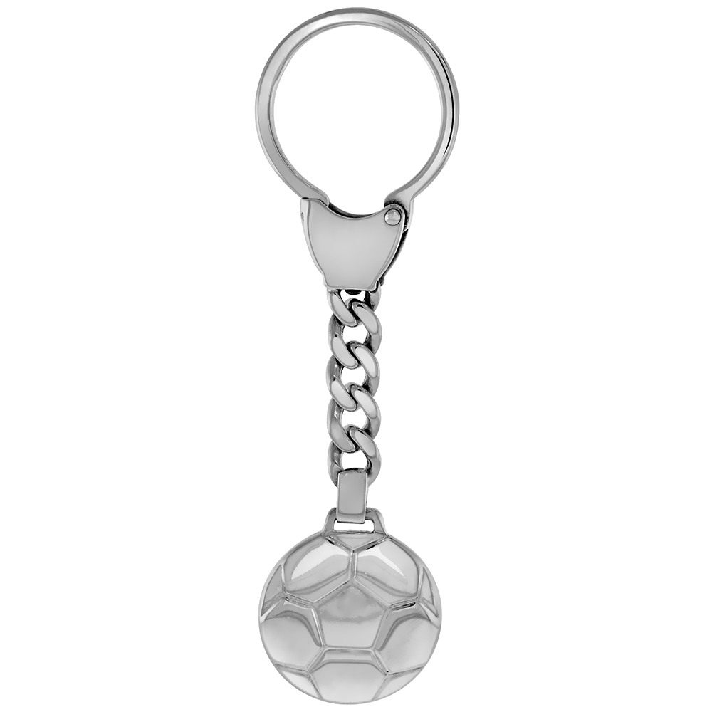 STERLING SILVER ITALIAN SOCCER BALL KEYCHAIN, 1 INCH (24 MM) WIDE