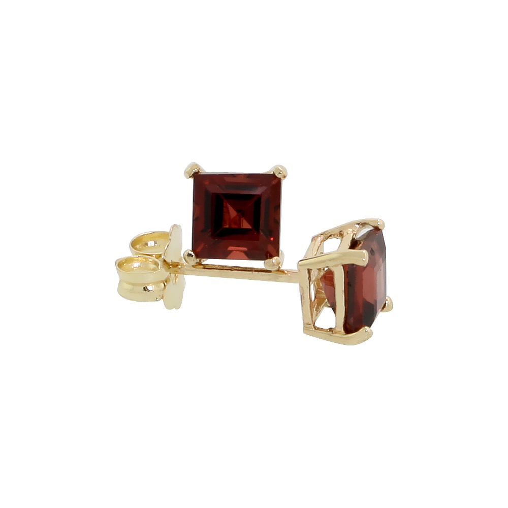 14K YELLOW GOLD 4 MM NATURAL GARNET SQUARE STUD EARRINGS 1/2 CTTW JANUARY BIRTHSTONE