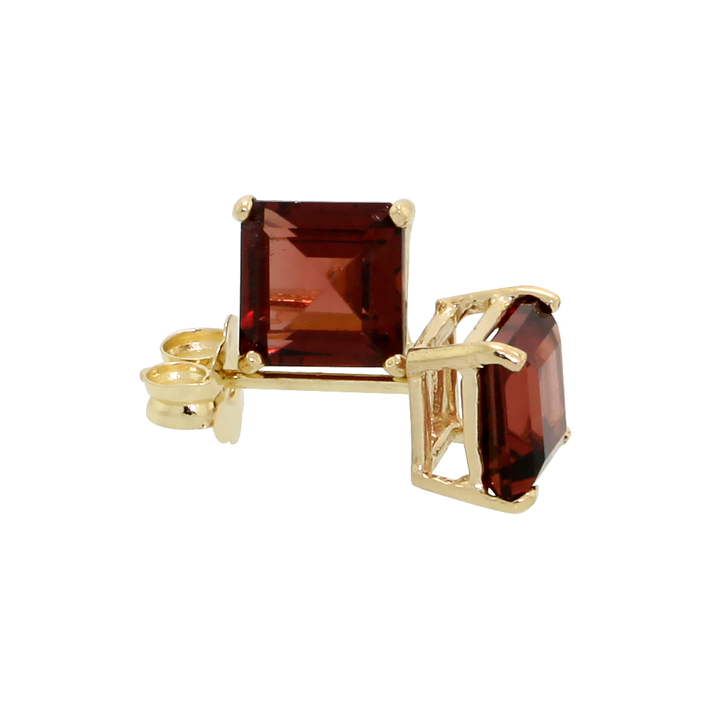 14K YELLOW GOLD 5 MM NATURAL GARNET SQUARE STUD EARRINGS 1 CTTW JANUARY BIRTHSTONE