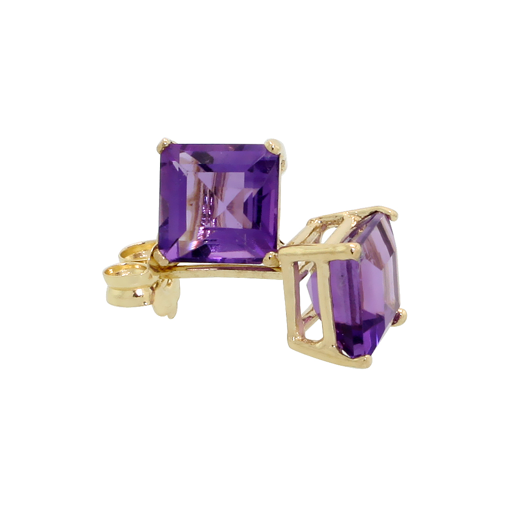 14K YELLOW GOLD 5 MM NATURAL AMETHYST SQUARE STUD EARRINGS 1 CTTW FEBRUARY BIRTHSTONE