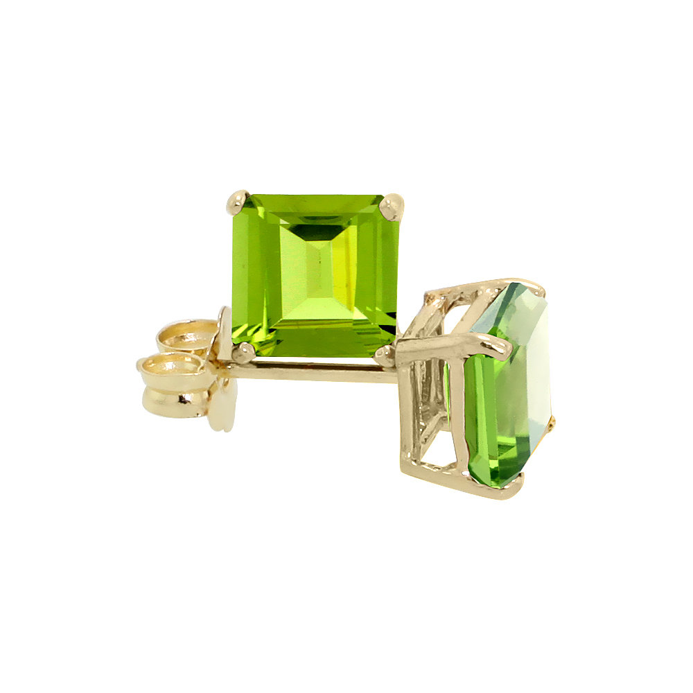 14K Yellow Gold 5 mm Natural Peridot Square Stud Earrings 1 cttw August Birthstone