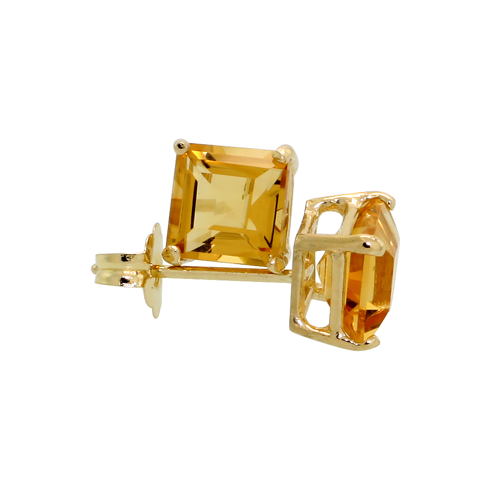 14K Yellow Gold 5 mm Natural Citrine Square Stud Earrings 1 cttw November Birthstone