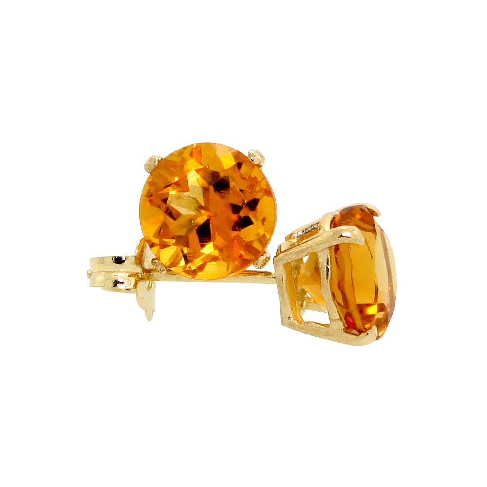 Genuine 14k Yellow Gold 6 mm Citrine Stud Earrings 2 cttw November Birthstone