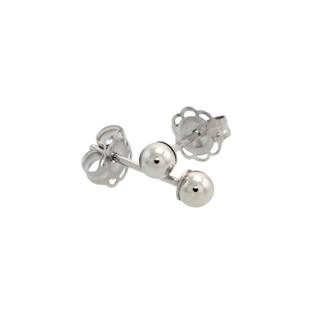 14K WHITE GOLD 3MM BALL EARRINGS / CARTILAGE NOSE STUDS