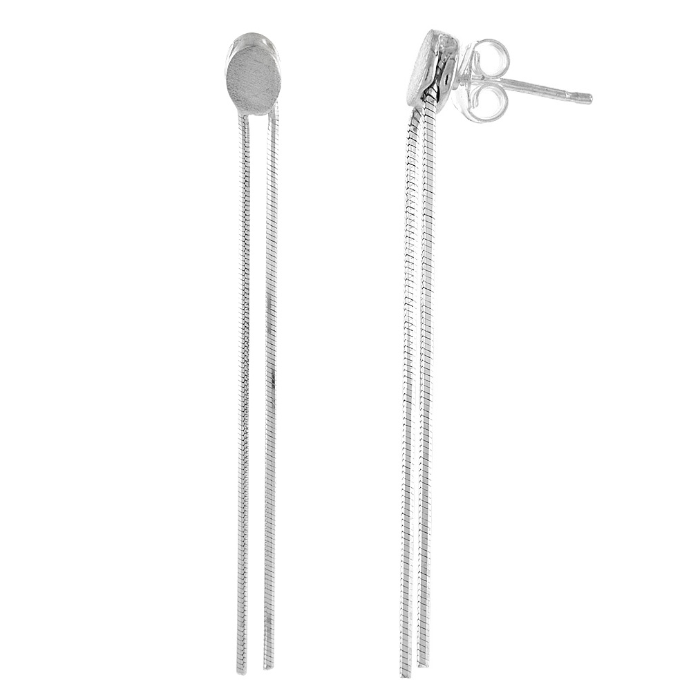 Sterling Silver 2 1/4 inch Long Dangle Earrings for women Oval Post Matt Finish Italy