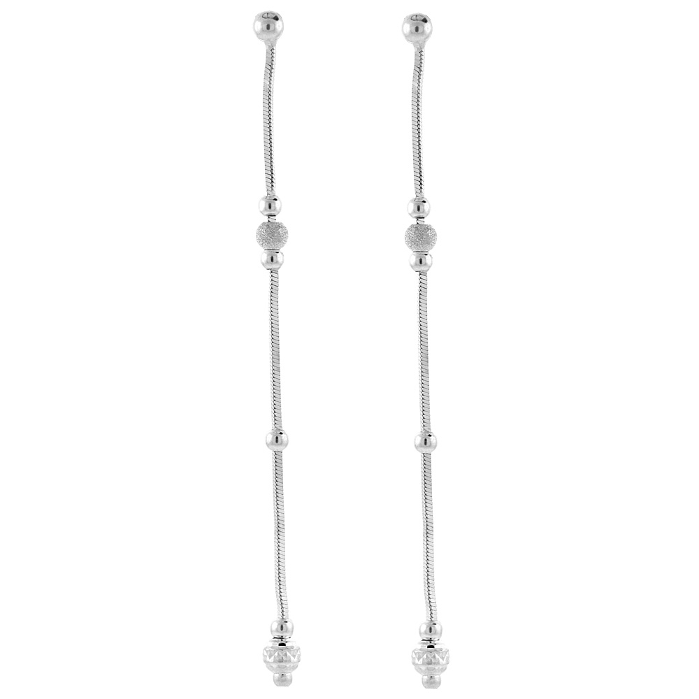 Sterling Silver 3 1/4 inch long Dangle Drop Earrings Diamond cut and Stardust Beads Italy