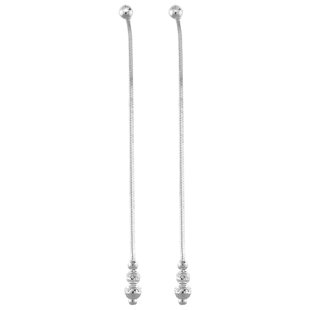 Sterling Silver 3 1/4 inch long Dangle Drop Earrings Stardust and Diamond-cut Beads Italy